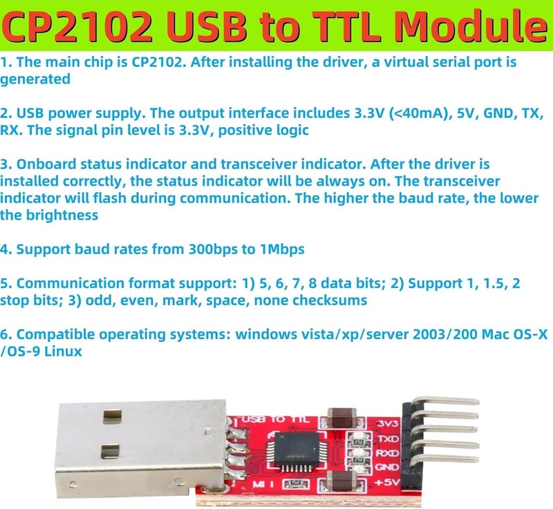 MTDELE 3 Pcs CP2102 2.0 USB to TTL 5PIN Serial Port Adapter Module Compatible with for UART STC 3.3V and 5V with Dupont Wire - Image 3